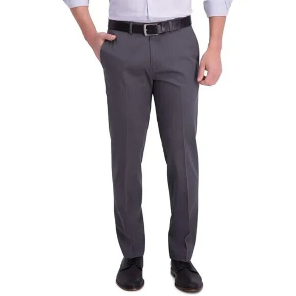 NWT 32x32 Haggar Mens  Iron Free Premium Grey Straight Flat Front Casual Pants - Picture 1 of 6